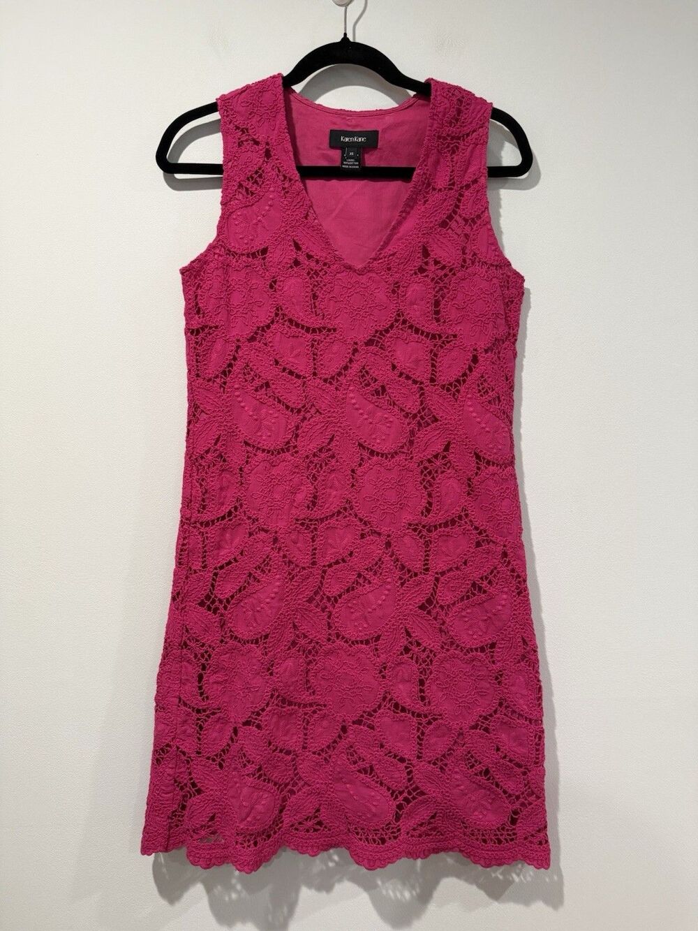 Karen Kane Crochet Dress Womens XS Pink Cotton Boho Floral Cottage Twee Travel